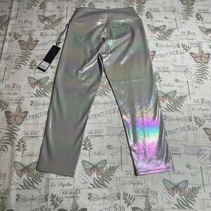 Wear It To Heart Camila Leggings Iridescent Rainbow High Waist‎ Cropped XS